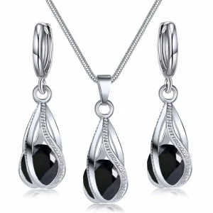 Conjunto de pendientes y collar para mujer, colgante de aleación de cobre de viento ligero de lujo, piedra de cristal negro, sección de Clip para oreja, joyería combinada, 3 uds. 1
