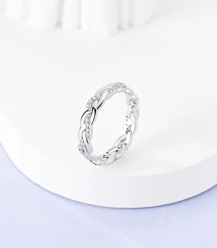 Nuevos anillos de plata de ley 925 originales, anillo de circón de plata infinita apilable para mujer, regalo de joyería de cumpleaños y aniversario de boda 3
