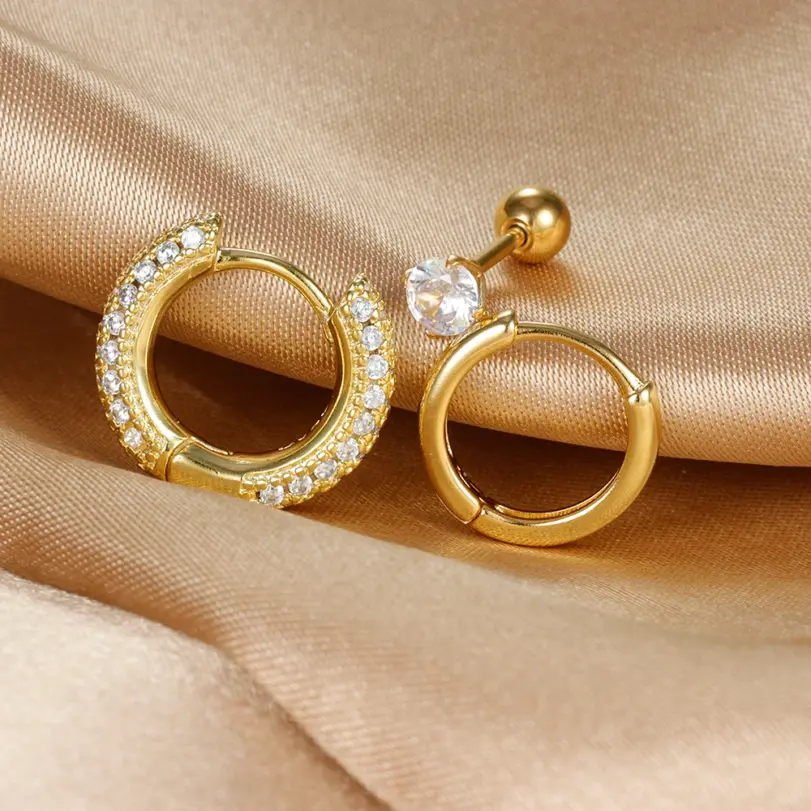 Conjunto de pendientes de aro de círculo redondo para mujer, aretes pequeños de acero inoxidable para Piercing de cartílago, joyería, 3 uds. 5