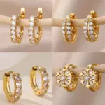 Pendientes con forma de U de circonia cúbica para mujer, aretes geométricos de acero inoxidable, joyería, regalo de cumpleaños y boda 1