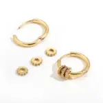 Pendientes de aro Huggies de acero inoxidable de Color dorado redondo pequeño a la moda para mujer, pendientes con dije de Triple engranaje de circonia CZ, hebilla para oreja 2 Pendientes de aro Huggies de acero inoxidable de Color dorado redondo pequeño a la moda para mujer, pendientes con dije de Triple engranaje de circonia CZ, hebilla para oreja 2