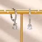 pendientes colgantes de circonia cúbica para mujer, aretes clásicos simples cuadrados/corazón/pera, estilo atemporal, joyería de eternidad de tendencia de boda 4