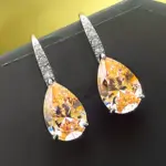 Huitan-pendientes colgantes de circonia cúbica para mujer, color rosa pera/amarillo, Color plateado, compromiso de boda de lujo, joyería 6
