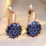 Pendientes de aro de circonio redondos de cristal azul girasol para mujer, Color rosa, oro y plata, joyería de flores para boda, regalo de compromiso 2