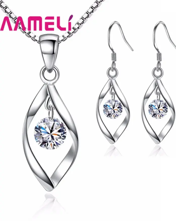 CZ collar pendiente conjuntos de joyería nupcial al por mayor 925 Color plata esterlina Zirconia cúbica gota de agua compromiso de boda 1