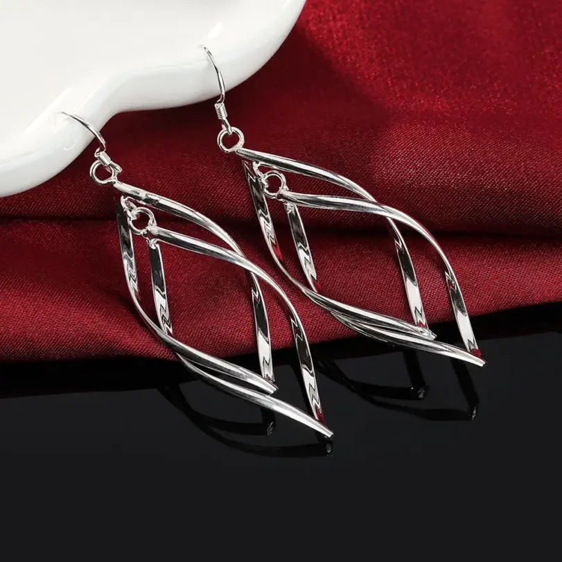 Pendientes finos de Color plateado de alta calidad, joyería de moda, mujer elegante, gota colgante, regalos largos de boda y Navidad 3