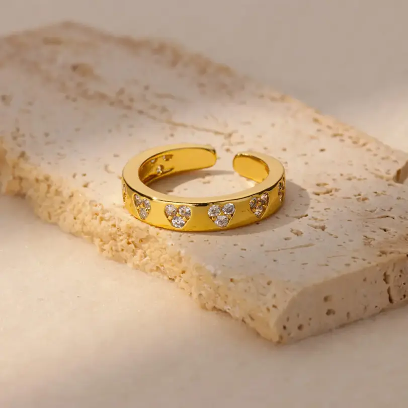 Anillos de corazón geométricos de circón para mujer, anillo de boda de Color dorado de acero inoxidable, joyería estética de lujo, regalo para pareja 2025 6