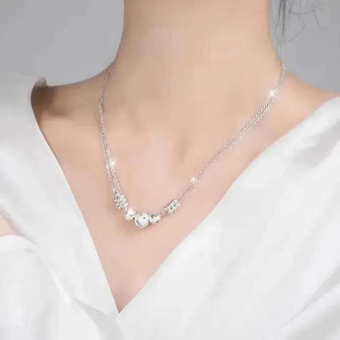 Conjunto de pulsera y collar de bola de Plata de Ley 925 para mujer, conjunto de joyería de cuentas multicapa originales de lujo, joyería exquisita para fiesta 2
