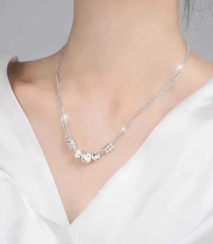 Conjunto de pulsera y collar de bola de Plata de Ley 925 para mujer, conjunto de joyería de cuentas multicapa originales de lujo, joyería exquisita para fiesta 2