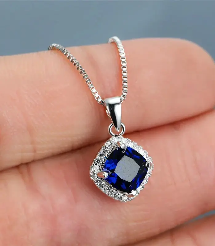 Huitan-collar con colgante de circonia cúbica con forma de cojín elegante, cadena de caja de Color plateado, accesorios exquisitos para mujer, joyería de moda 1
