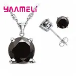 Conjuntos de joyería de Color plata esterlina 925 de buena calidad para mujer, ajuste de garra clásico, pendiente de tuerca de circonia cúbica, collar con colgante 5