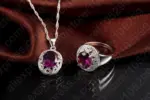 Conjunto elegante de Plata de Ley 925 con colgantes de cristal púrpura, collares, pendientes y anillos para regalo de joyería de compromiso de boda 6
