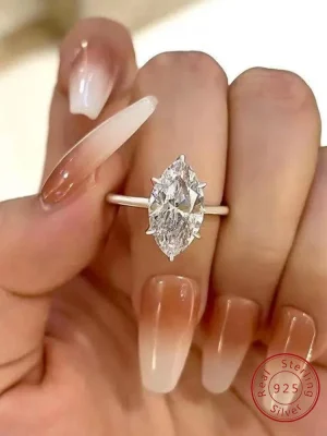 Anillo de circón Marquesa clásico Simple de Plata de Ley 925 de 1-3 quilates para mujer, joyería fina de lujo de alta calidad para compromiso y boda 1