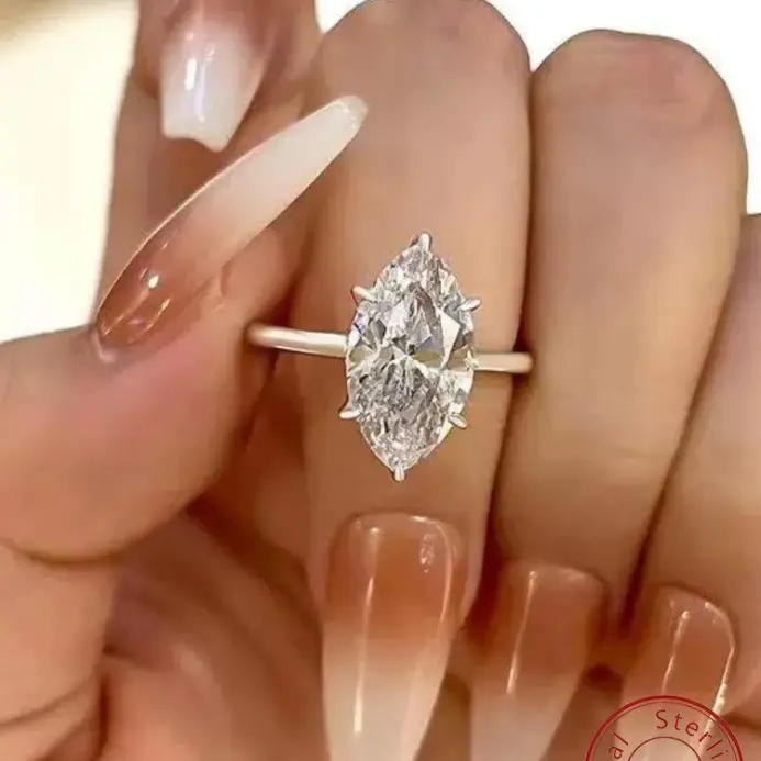 Anillo de circón Marquesa clásico Simple de Plata de Ley 925 de 1-3 quilates para mujer, joyería fina de lujo de alta calidad para compromiso y boda 1