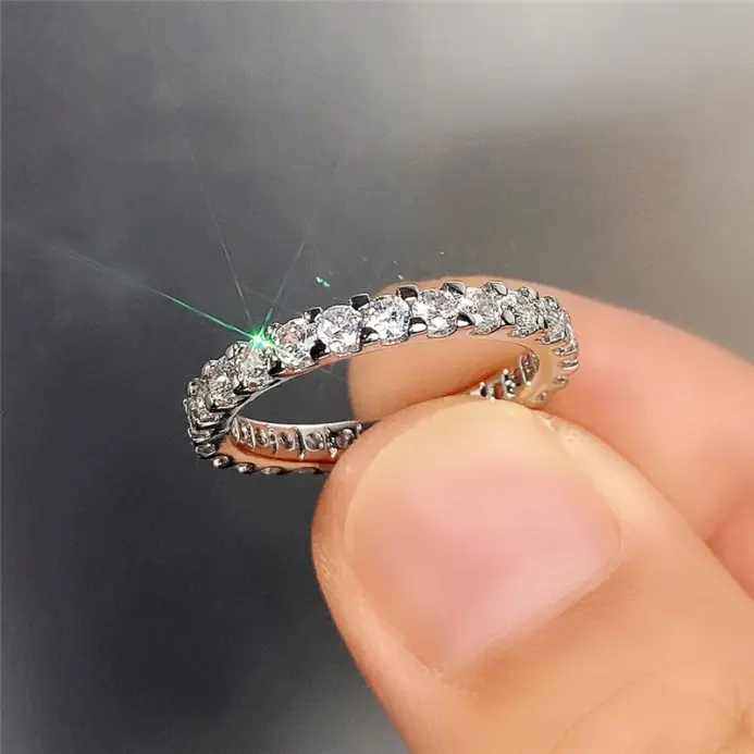 nueva moda, anillos finos para dedo, banda de Color plateado con circonita cúbica brillante, accesorios simples y elegantes para uso diario para mujer 1