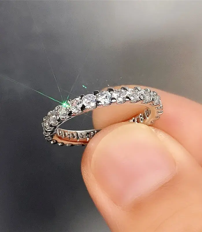 nueva moda, anillos finos para dedo, banda de Color plateado con circonita cúbica brillante, accesorios simples y elegantes para uso diario para mujer 1