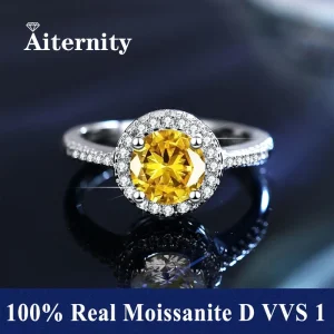 Anillo de moissanita Real para mujer, anillos de boda con certificado D VVS1, pluma de prueba de diamante, tamaño ajustable, S925, plata, GRA, 100% 1
