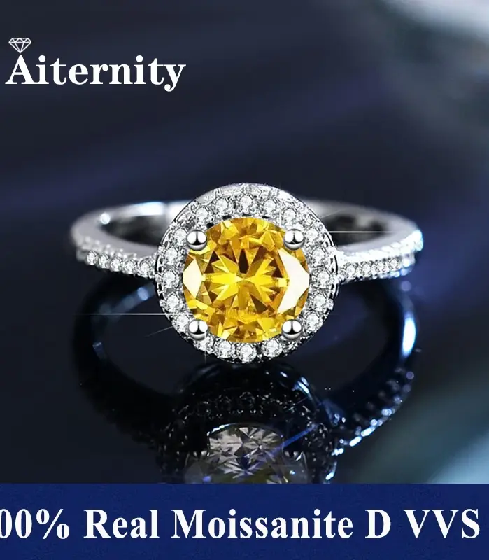 Anillo de moissanita Real para mujer, anillos de boda con certificado D VVS1, pluma de prueba de diamante, tamaño ajustable, S925, plata, GRA, 100% 1