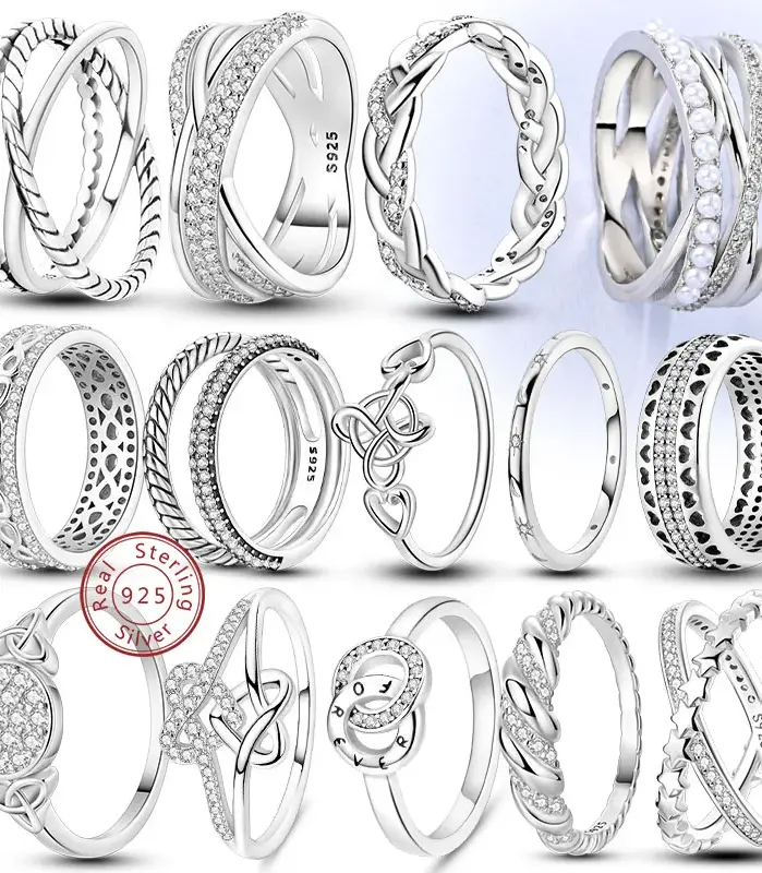 Nuevos anillos de plata de ley 925 originales, anillo de circón de plata infinita apilable para mujer, regalo de joyería de cumpleaños y aniversario de boda 1