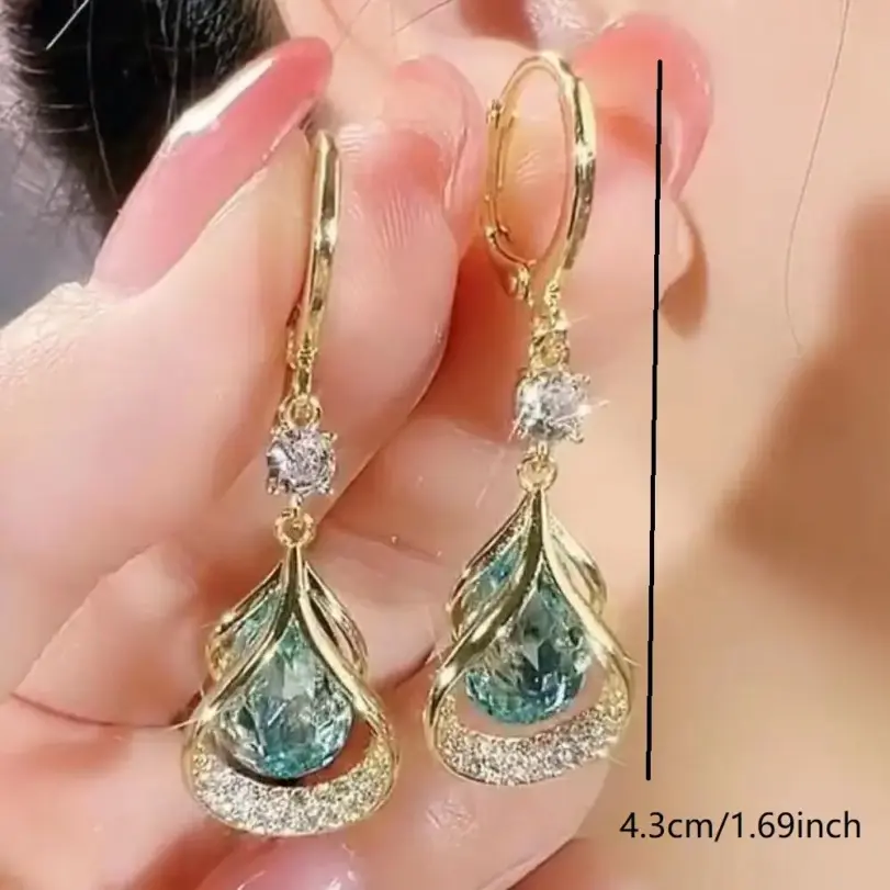 Pendientes con diseño de nicho de gota de agua y piedra de ojo de gato para mujer, accesorios de joyería adecuados para regalos de citas, fiestas y festivales, 2 piezas 5