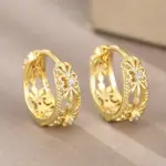 pendientes de aro para mujer, diseño calado, joyería elegante para fiesta de boda, Color plateado/dorado, accesorios CZ con incrustaciones 11