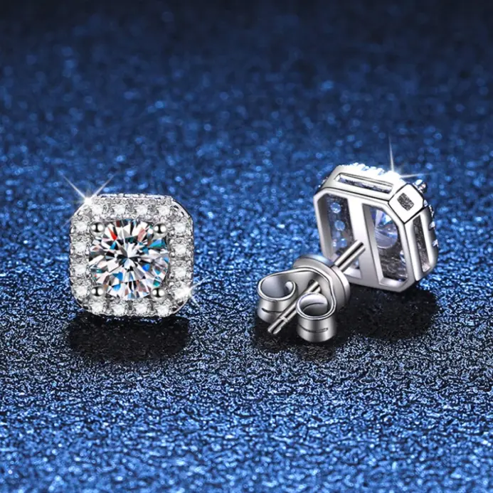 Pendientes cuadrados de moissanita VVS1 de Color D para mujer, pendientes de plata de ley 925 con acabado de platino, probador de diamantes 2