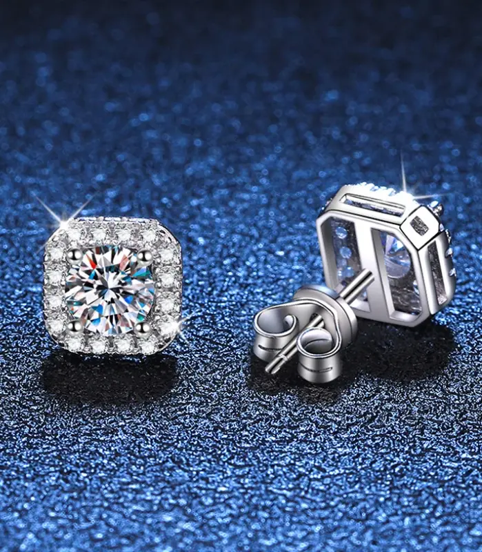 Pendientes cuadrados de moissanita VVS1 de Color D para mujer, pendientes de plata de ley 925 con acabado de platino, probador de diamantes 2