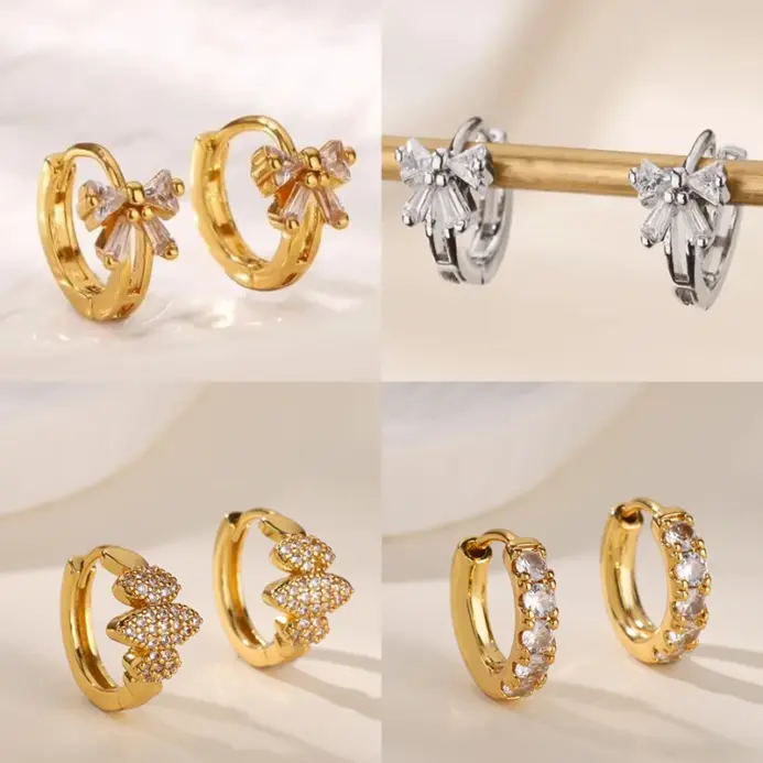 Pendientes elegantes con lazo de circón para mujer, aretes con lazo de Color dorado de acero inoxidable, regalo de joyería impermeable para boda de lujo 1