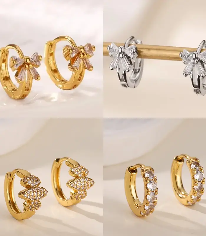 Pendientes elegantes con lazo de circón para mujer, aretes con lazo de Color dorado de acero inoxidable, regalo de joyería impermeable para boda de lujo 1