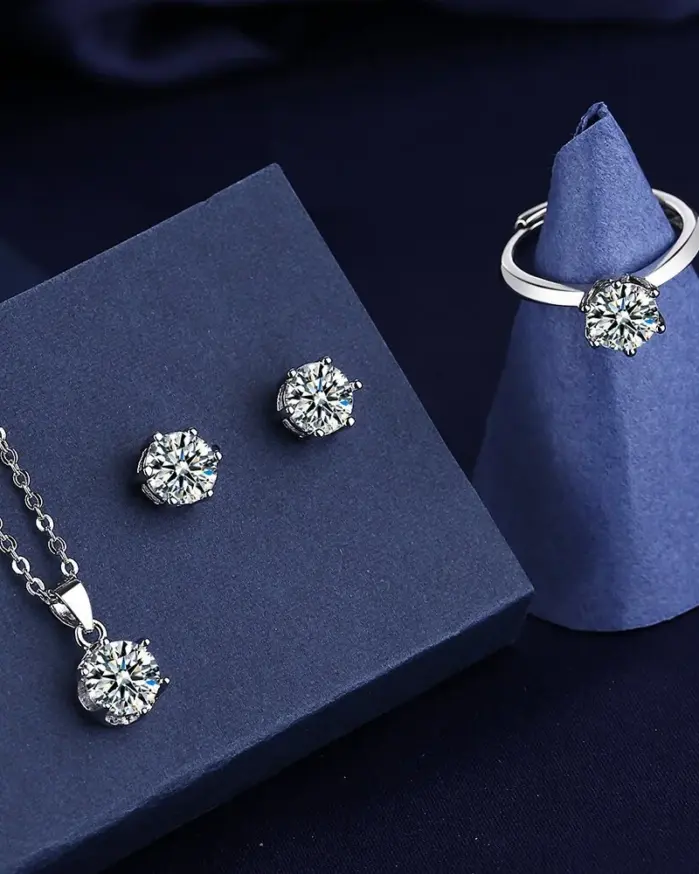 Conjunto de joyería de plata de ley 925 con circonita AAAAA, moda coreana para mujer, collar elegante, pendientes, anillo, fiesta de cumpleaños, regalo de boda 2