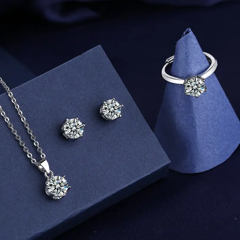 Conjunto de joyería de plata de ley 925 con circonita AAAAA, moda coreana para mujer, collar elegante, pendientes, anillo, fiesta de cumpleaños, regalo de boda 2