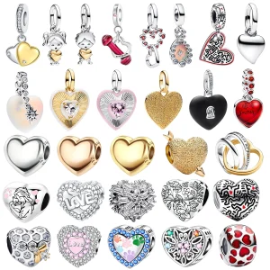 Abalorios de Plata de Ley 925 con Forma de Corazón y Flor de Garra de Gato en Color Original, para Pulseras y Collares de Mujer, Regalos de Joyería DIY 1