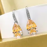 Huitan-pendientes colgantes de circonia cúbica para mujer, color rosa pera/amarillo, Color plateado, compromiso de boda de lujo, joyería 4