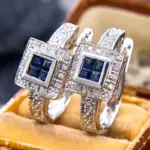 Pendientes de aro con diseño geométrico Huitan para mujer, accesorios delicados de moda para fiesta de boda, joyería delicada con incrustaciones de circonita azul brillante 3