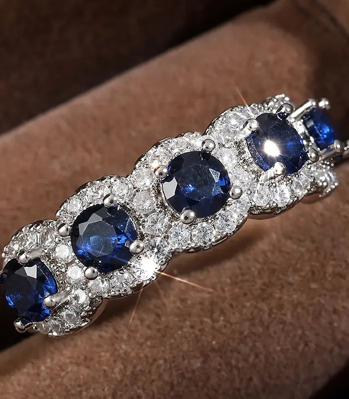 Classic-anillos de cobre redondos de circonita cúbica azul para mujeres y niñas, Color plateado, accesorios de dedos de cristal de Metal, regalos de joyería 1