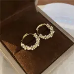 Pendientes circulares de perlas de imitación francesas, pendientes de aro redondos pequeños para mujer, pendientes con textura de nuevo diseño, joyería, regalo elegante 4