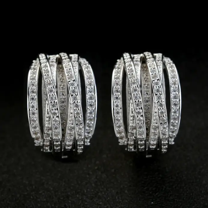 pendientes de aro de circonita cúbica para mujer, aretes cruzados de Color plateado, cristal completo, joyería de tendencia 2