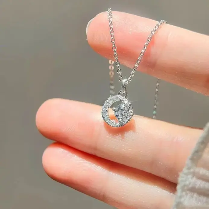 Colgante de moissanita de girasol D para boda de lujo para mujer, joyería de plata de ley 925, collar de diamantes de moissanita nupcial para boda 2