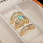 Anillo de circonia brillante de lujo, 3 unidades/juego, conjunto de joyería delicada de moda para mujer, accesorio para banquete de boda, regalo 2