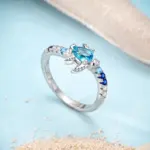 Juego de Joyería Original de Plata de Ley 925, Aretes, Anillos y Collar con Diseño de Tortuga Brillante para Mujer, Regalo de Joyería Fina y Elegante 5