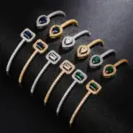 Huitan-pulsera de circonia cúbica para mujer, brazalete de lujo verde/blanco/azul, joyería de mano femenina de buena calidad, envío directo 2022 1