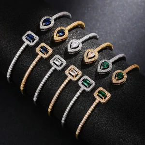 Huitan-pulsera de circonia cúbica para mujer, brazalete de lujo verde/blanco/azul, joyería de mano femenina de buena calidad, envío directo 2022 1