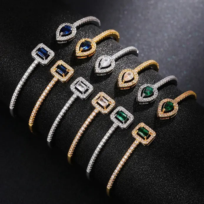 Huitan-pulsera de circonia cúbica para mujer, brazalete de lujo verde/blanco/azul, joyería de mano femenina de buena calidad, envío directo 2022 1
