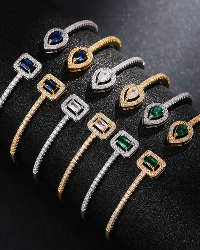 Huitan-pulsera de circonia cúbica para mujer, brazalete de lujo verde/blanco/azul, joyería de mano femenina de buena calidad, envío directo 2022 1