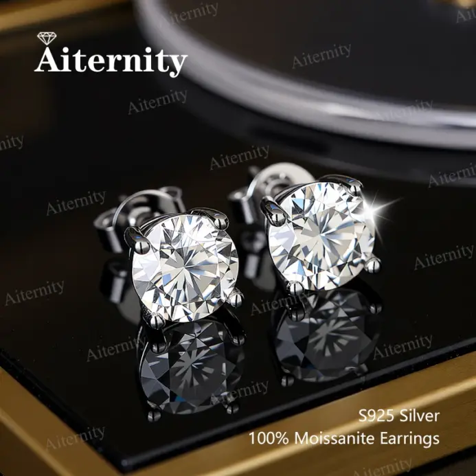 Pendientes de moissanita 100% con certificado GRA para mujer, pendientes con pluma de prueba de diamante, joyería fina de Plata de Ley 925 2