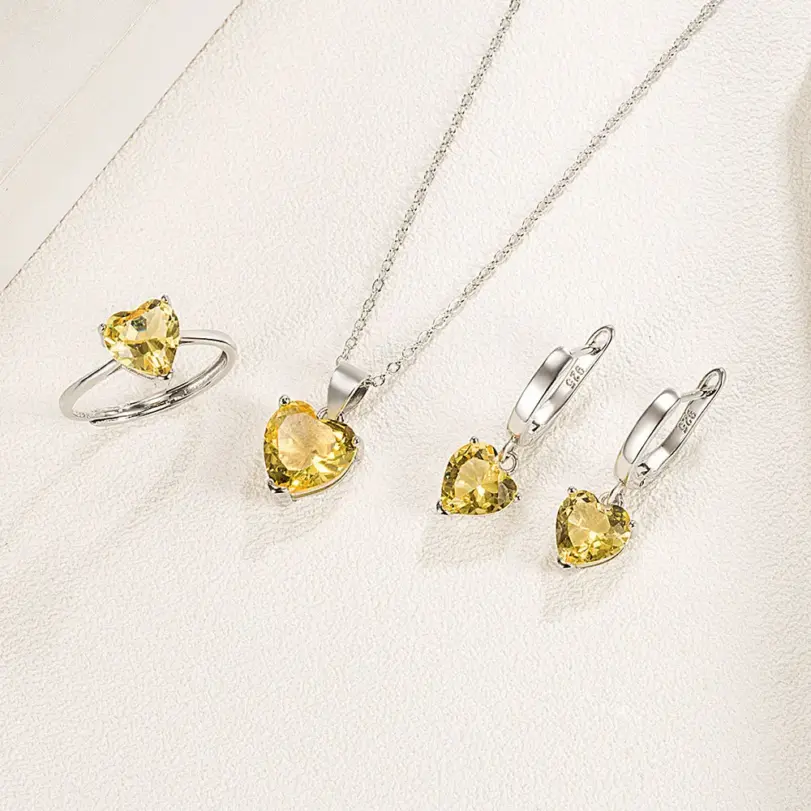 Juegos de joyas para mujer de plata de ley 925, anillo de circón con forma de corazón, pendientes, collar, boda, novia, elegante, Navidad, envío gratis 5