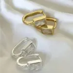 pendientes de aro rectangulares de circonita cúbica para mujer, Color plateado/dorado, joyería de temperamento para niñas 4