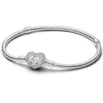 Pulsera de corazón de amor dulce de circón de Plata de Ley 925, fabricación de cuentas DIY, pulseras originales de Pan, regalo de joyería fina 4