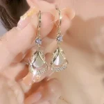 Pendientes con diseño de nicho de gota de agua y piedra de ojo de gato para mujer, accesorios de joyería adecuados para regalos de citas, fiestas y festivales, 2 piezas 1