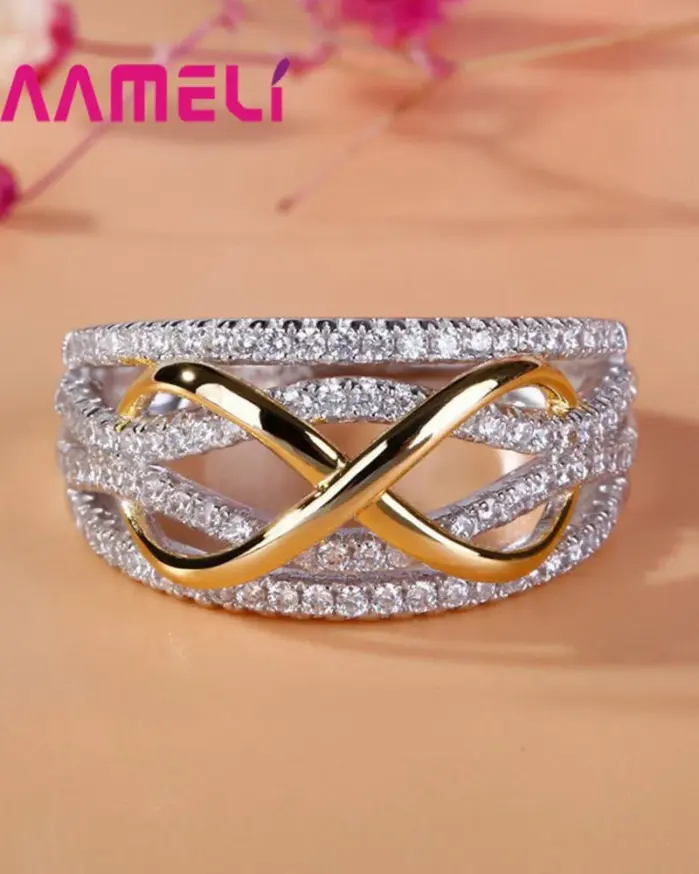 Anillo de amor infinito, Plata de Ley 925, Color brillante, circonita cúbica, lazo, letra 8, joyería de promesa de eternidad para mujer y novia 1